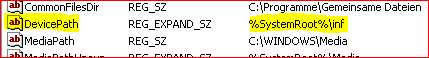 DevicePath Registry-Eintrag unter Windows XP